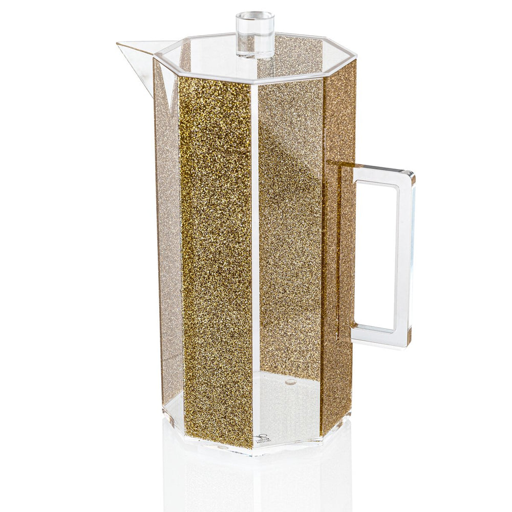 Waterdale Collection Hexagon Pitcher, Gold/Clear