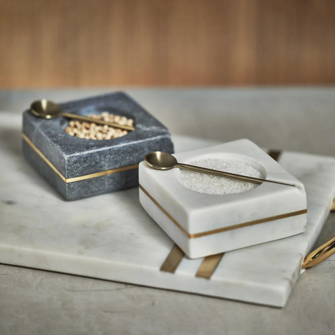 Zodax Marble Square Salt & Pepper Bowl w/ Spoon