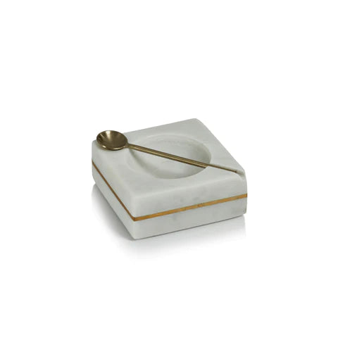 Zodax Marble Square Salt & Pepper Bowl w/ Spoon